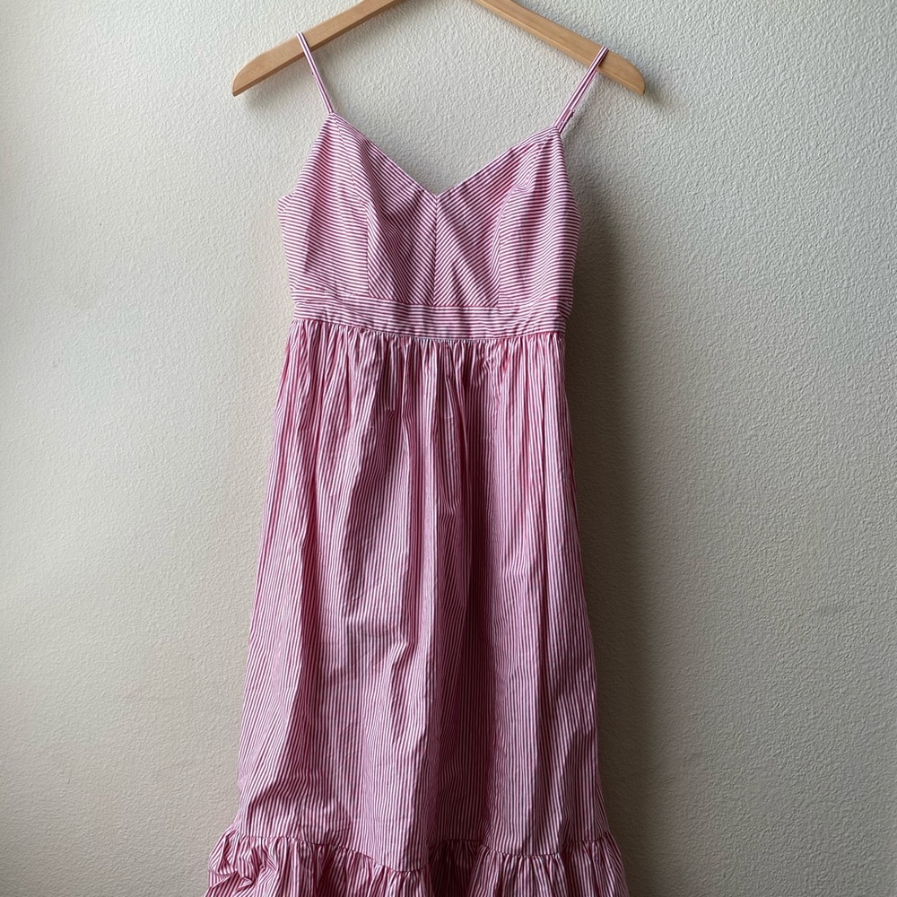 NEW - J Crew Red Pinstripe Midi Dress